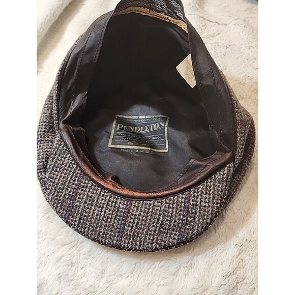Pendleton VINTAGE 100% Virgin Wool Newsboy Cabbie Plaid Hat Cap Large w/flaws - Picture 6 of 12